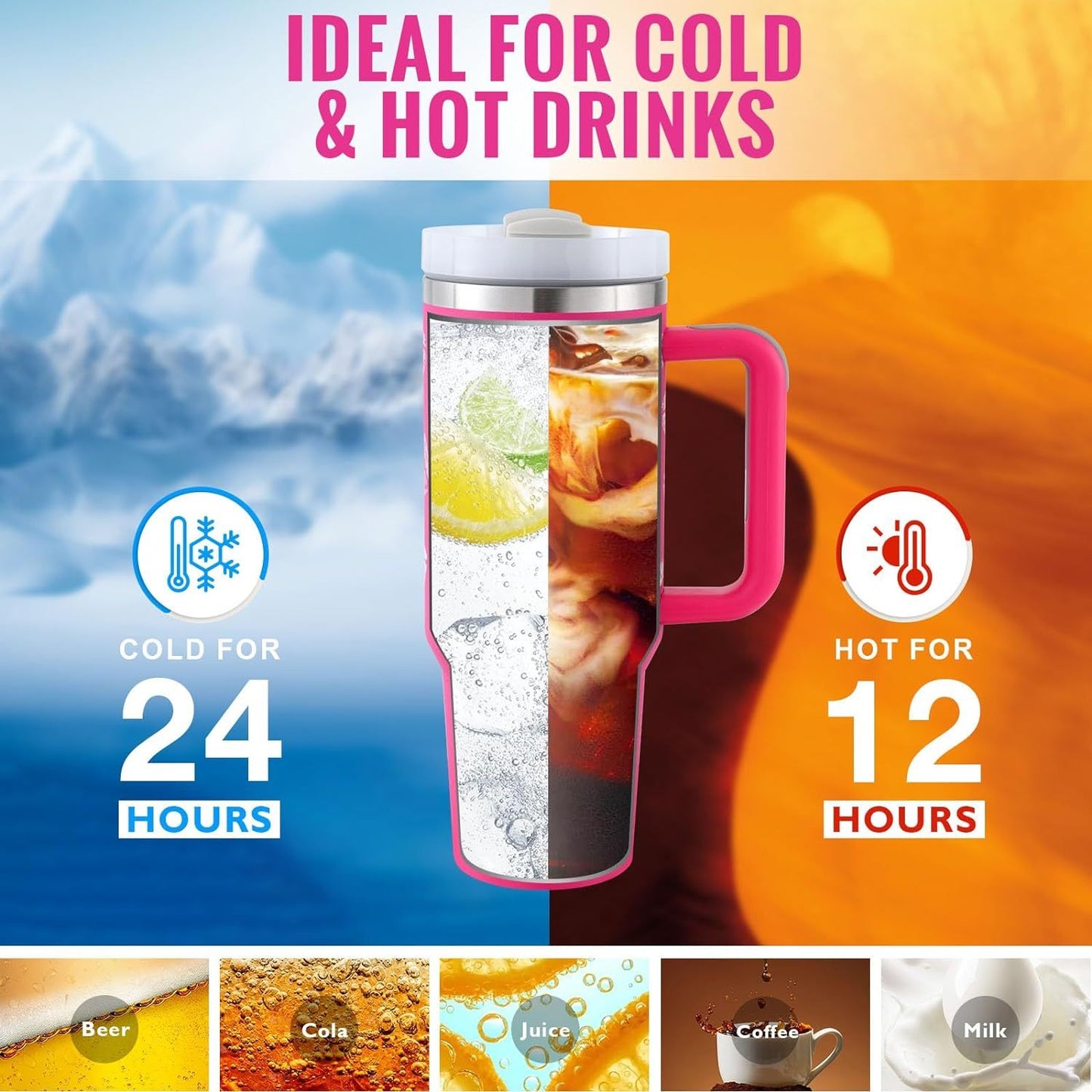 40 Oz Tumbler With Handle Straw Insulated, Stainless Steel Spill Proof Vacuum Coffee Cup