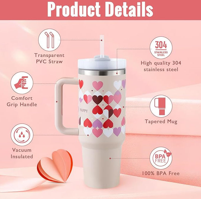 40 Oz Tumbler With Handle Straw Insulated, Stainless Steel Spill Proof Vacuum Coffee Cup