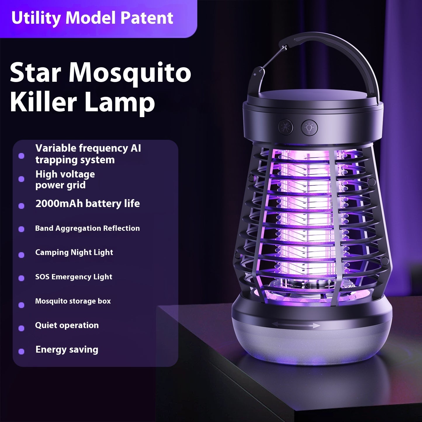 2in1 Mosquito Killer Lamp Electric Fly Catcher USB Rechargeable Electric Mosquito Swatter Electric Fly Trap With Night Light
