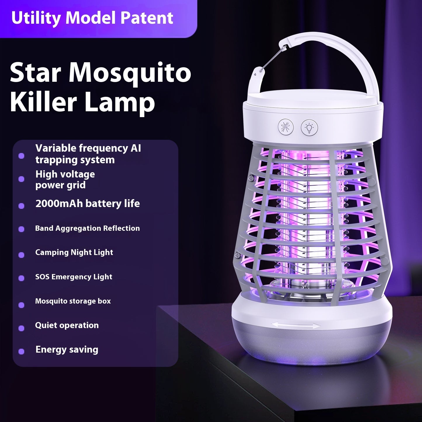 2in1 Mosquito Killer Lamp Electric Fly Catcher USB Rechargeable Electric Mosquito Swatter Electric Fly Trap With Night Light
